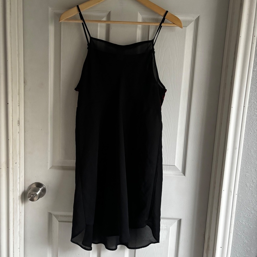 Gilligan & OMalley Black Floral Velvet Whimsy Goth Sheer Slip Dress L Vintage - Picture 6 of 6